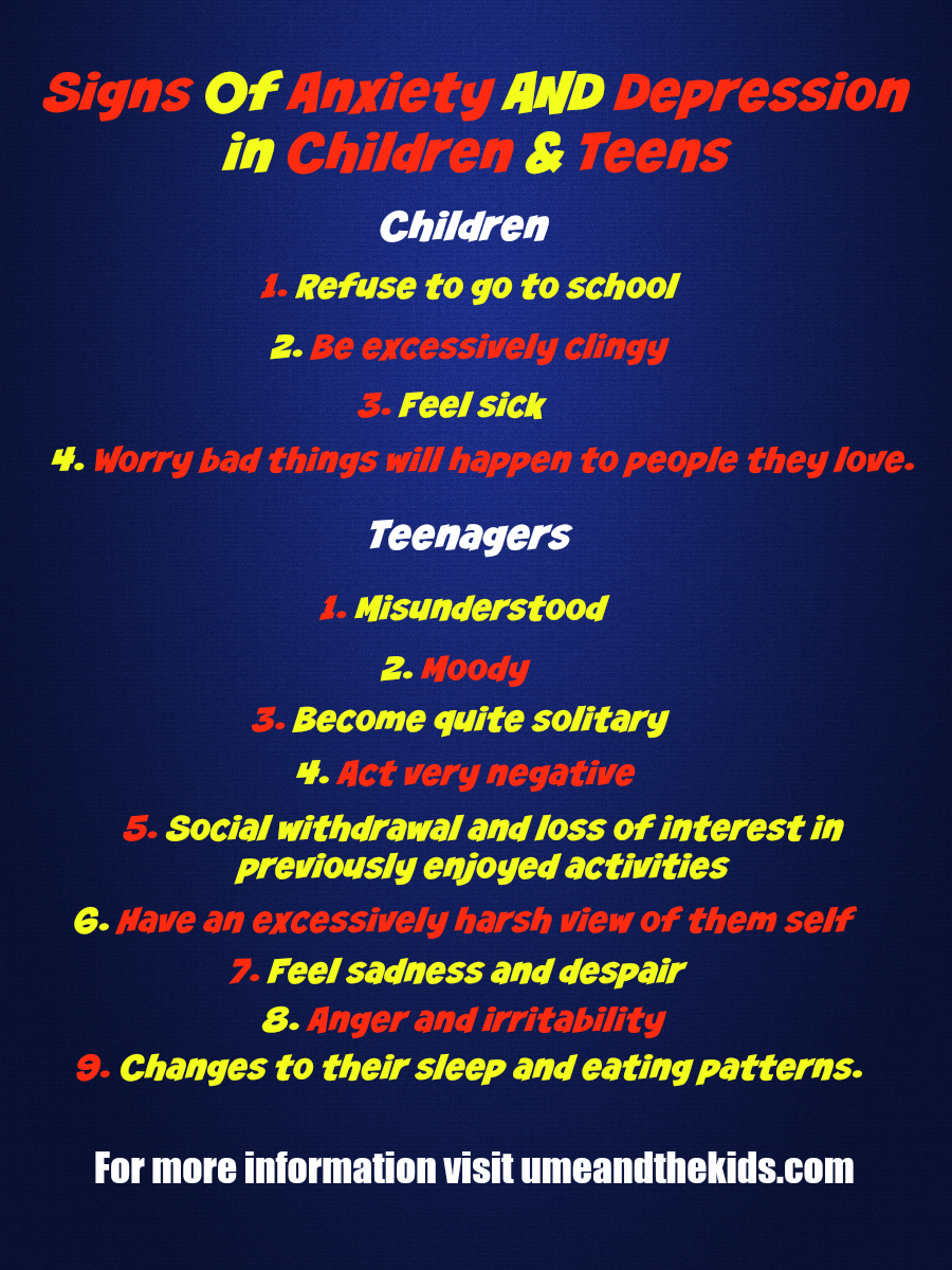 Depression & Anxiety in Children and Teens signs and symptoms