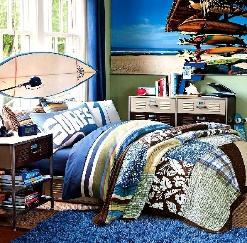 Teen Room Ideas, Surf Bedroom, Blue and Green