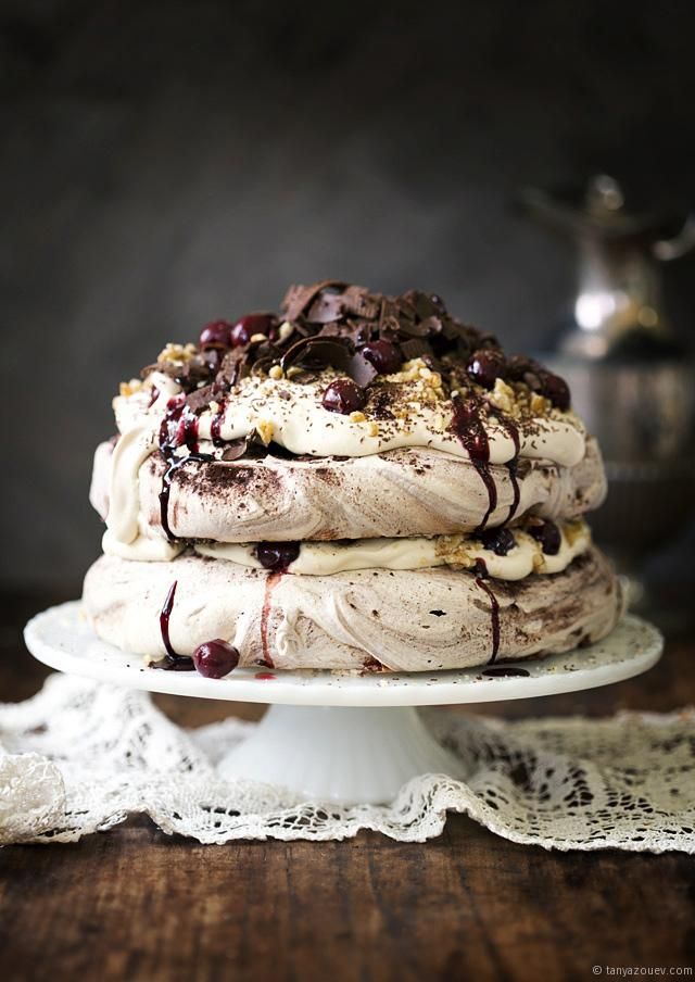 16 Awesome Christmas Day Dessert Recipes - Black Forest Pavlova with espresso cream
