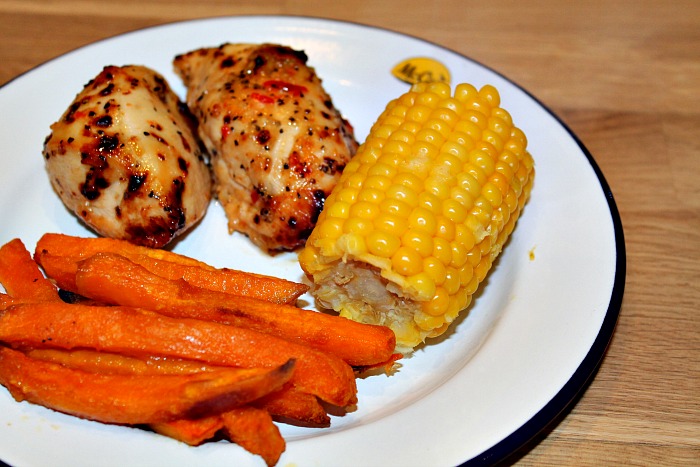 sweet chilli chicken With McCain sweet potato fries - Finished cooked meal
